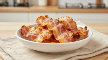 Knuspriger Bacon aus der Heißluftfritteuse für das perfekte Frühstück.