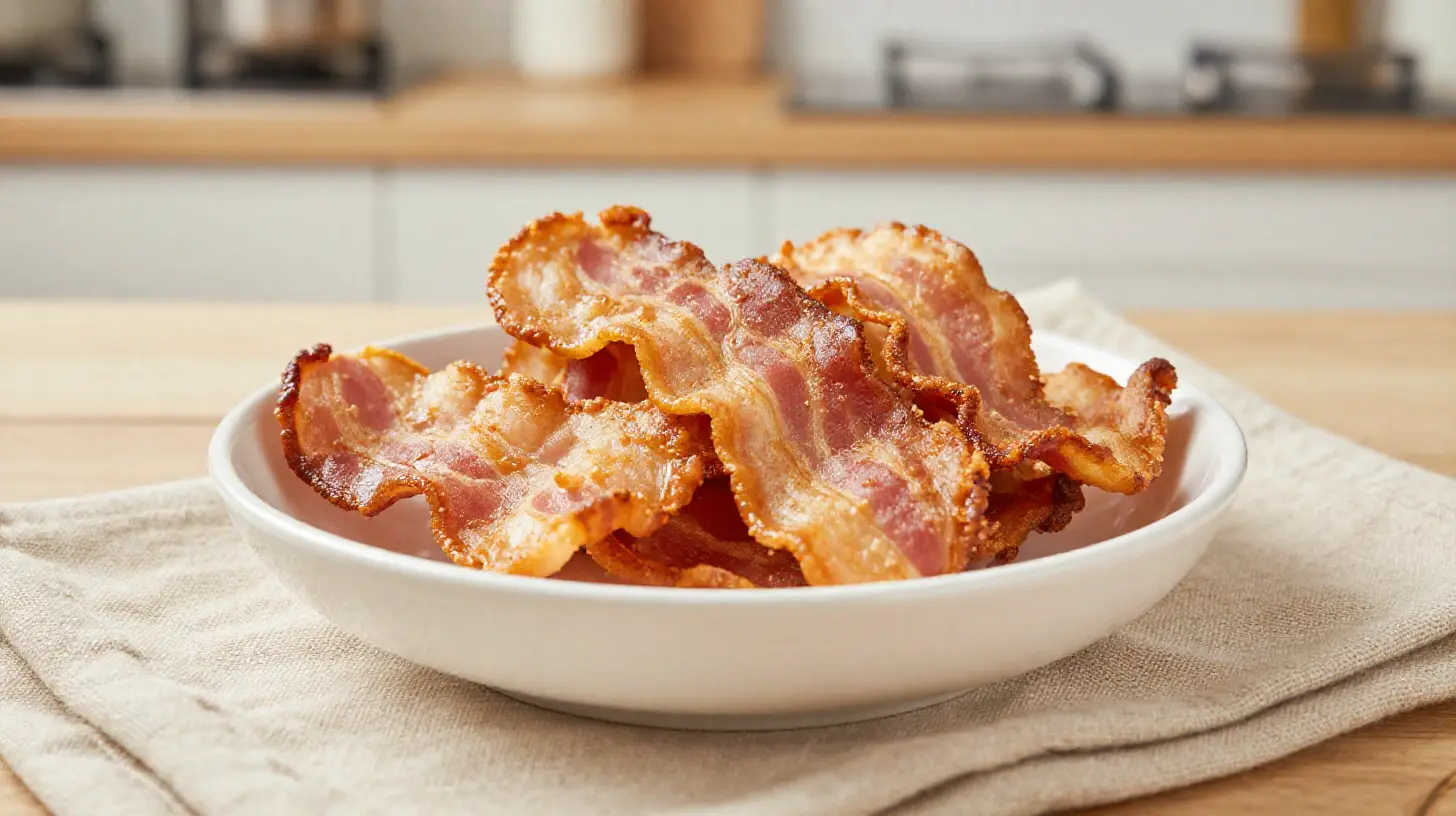 Knuspriger Bacon aus der Heißluftfritteuse für das perfekte Frühstück.