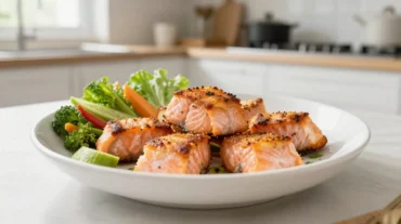 Leckere und knusprige Lachs-Bissen im Airfryer für ein gesundes Abendessen.