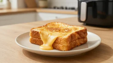 Leckeres Croque Monsieur im Airfryer mit perfektem Goldbraun und geschmolzenem Käse.