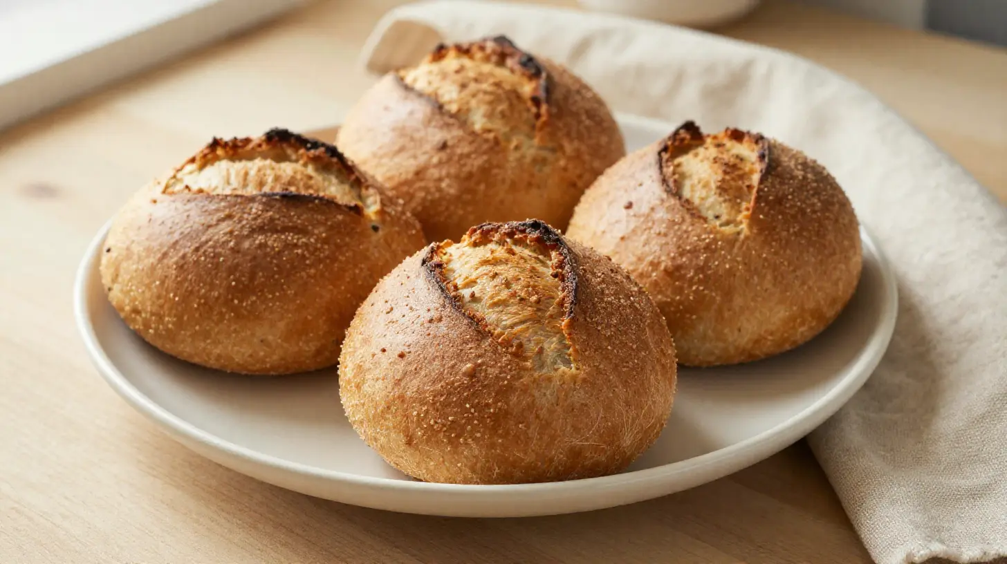 Leckere Dinkel-Brötchen aus der Heißluftfritteuse mit goldener Kruste.