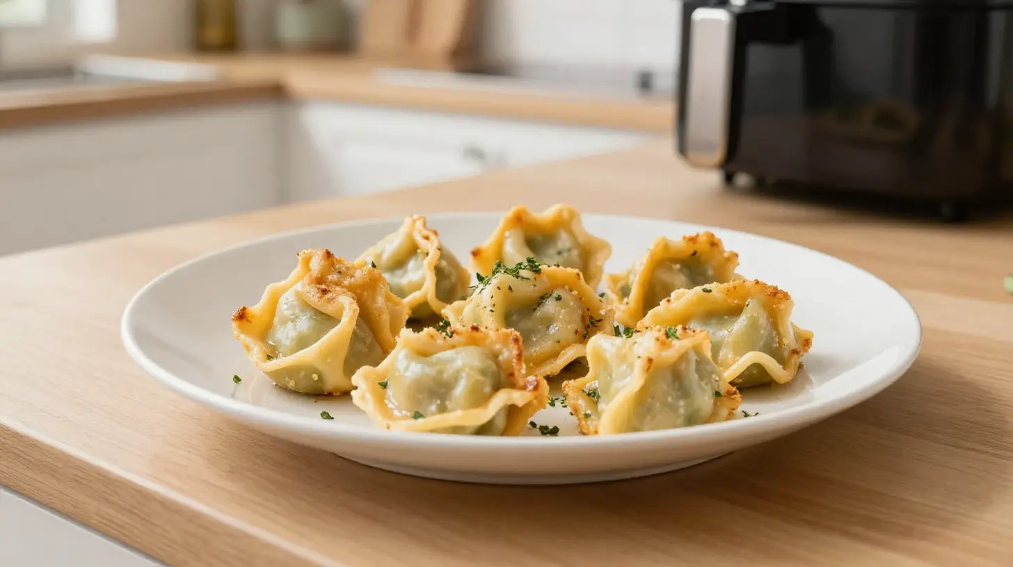 Gebackene Tortellini aus der Heißluftfritteuse, perfekt knusprig und aromatisch.