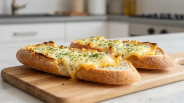 Kräuter Grill Baguette mit Bergkäse frisch zubereitet im Airfryer.