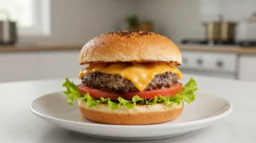 Leckerer Toastie Burger im Airfryer mit geschmolzenem Käse und knuspriger Kruste.