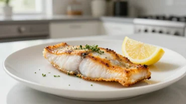 Knuspriges Zanderfilet aus der Heißluftfritteuse mit frischem Gemüse.