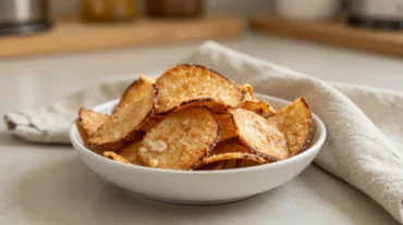 Leckere Kokos-Chips, knusprig und gesund, zubereitet im Airfryer.